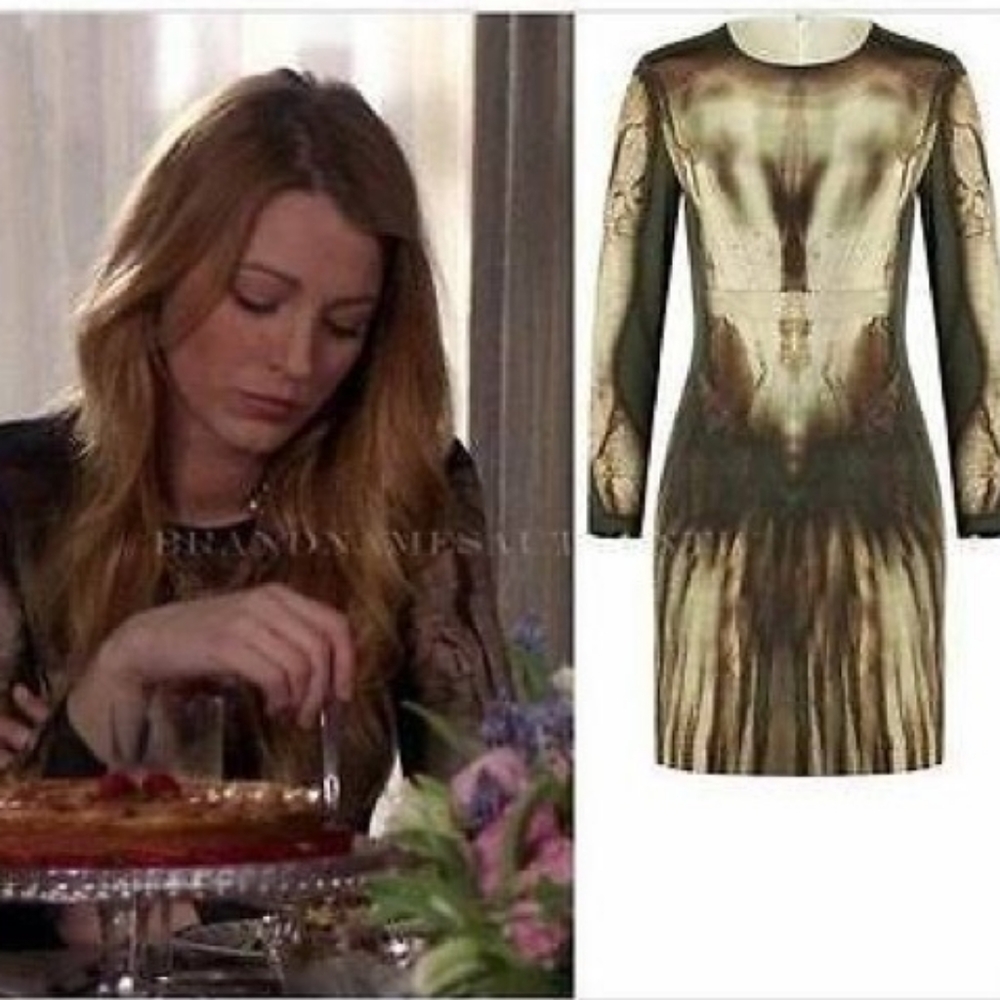 McQ Silk Phantom Print 3/4 Sleeve Dress